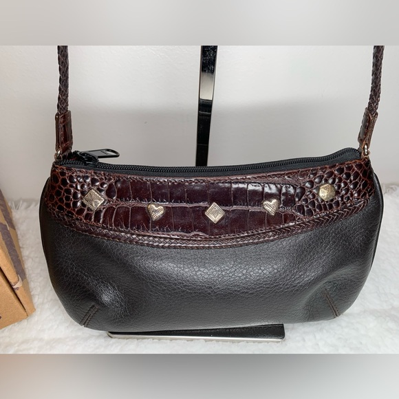 EUC! Brighton - Leather Mini Croc Brown & Black Leather Crossbody - Picture 2 of 11